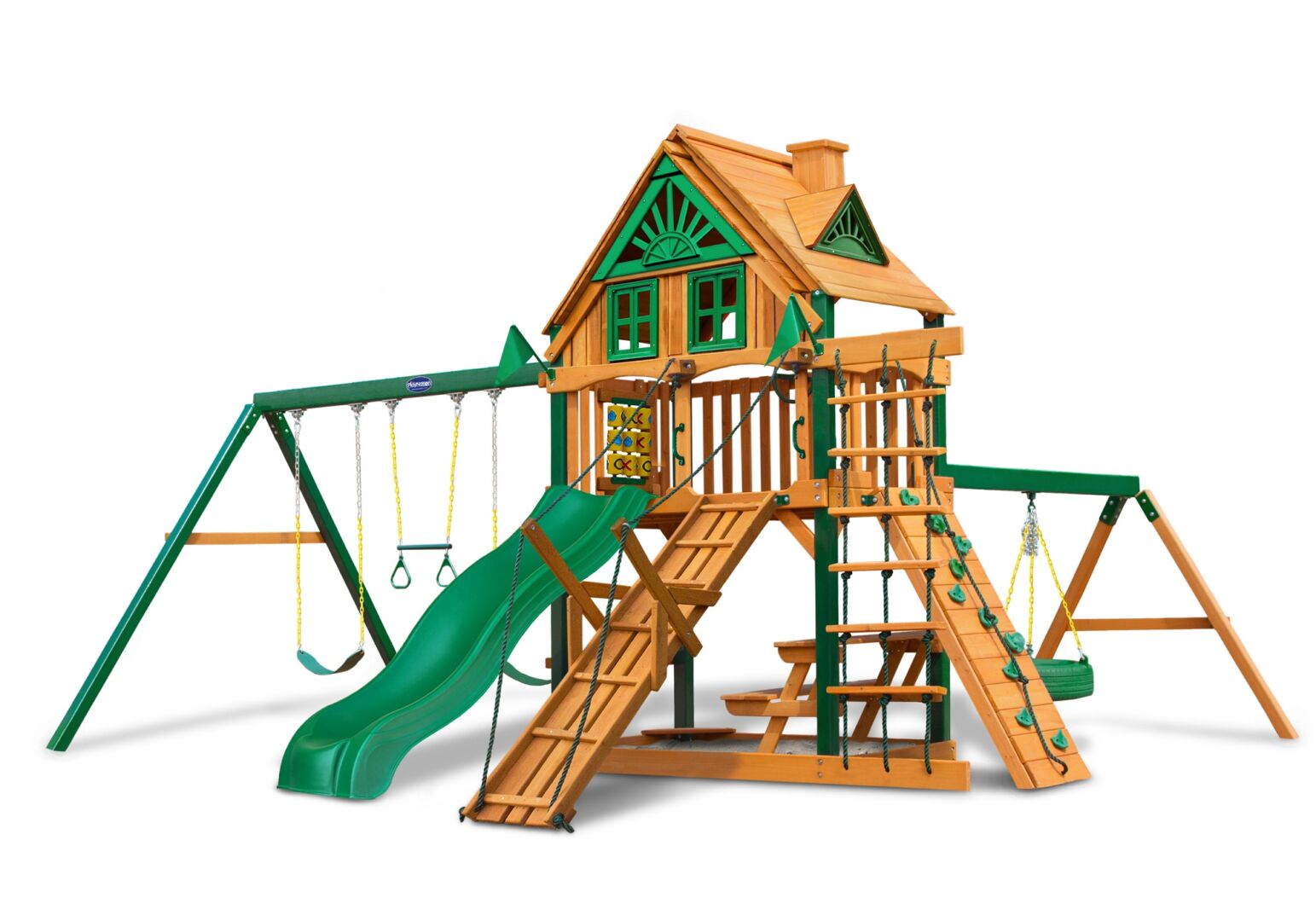 Horizon W/ Tire Swing, Ramp & Treehouse Roof W/ Fort Add-On Swing Set ...