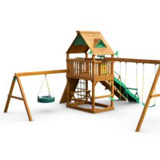 A Chateau w/ Tire Swing, Ramp Swing Set with swings and swings.
