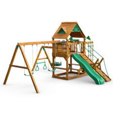 A Chateau w/ Tire Swing, Ramp Swing Set with green swings and green slide.