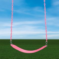 A Deluxe Swing Belt hanging from a chain on a grassy field.