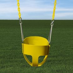 A Toddler Full Bucket Swing on a grassy field.