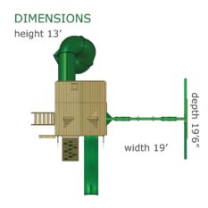 A diagram showing the dimensions of the GREAT SKYE I SWING SET.
