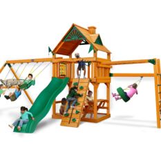 Swing set with slide and tire swing on monkey bar