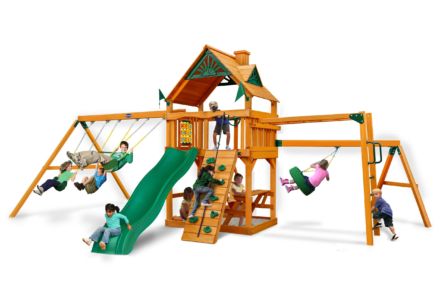 Swing set with slide and tire swing on monkey bar
