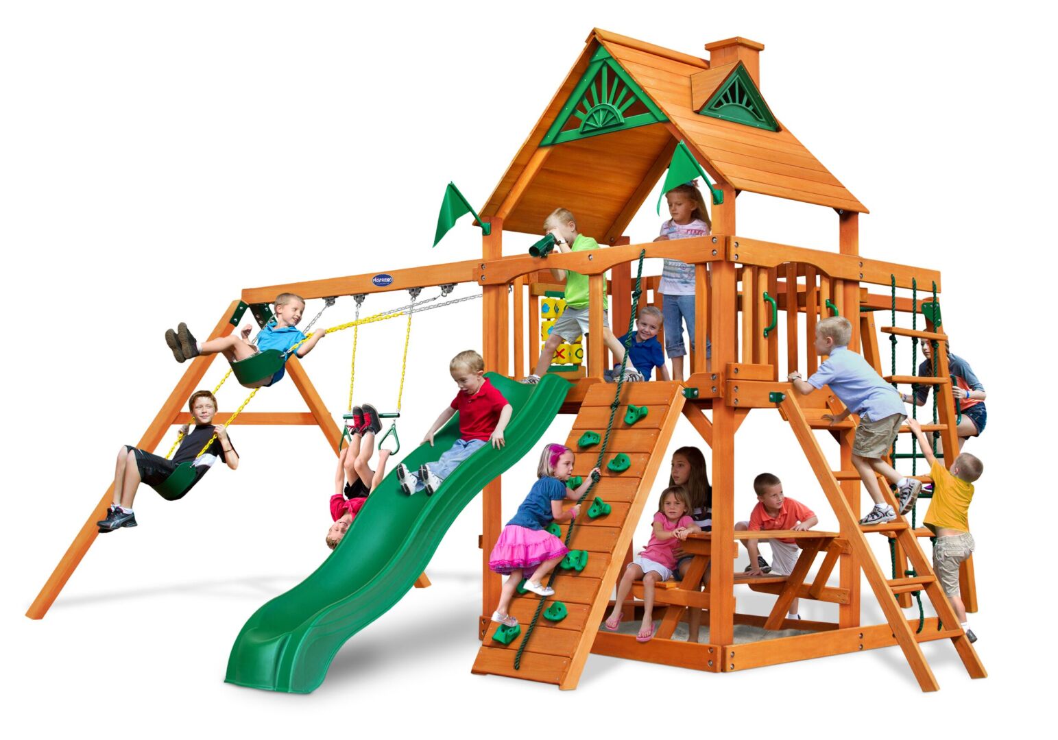 cedar playset with monkey bars