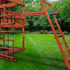 A Lifetime Series Monkey Bars with a slide and swings.