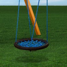 An Orbit Swing with a blue rope and a blue ball.