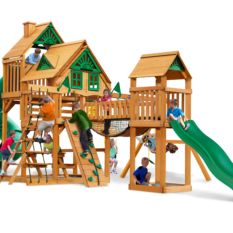 The Reserve Treehouse Swing Set with a slide and swings.