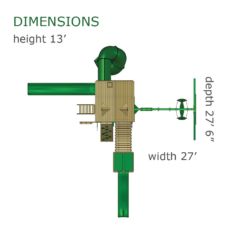 A diagram showing the dimensions of The Reserve II Treehouse Swing Set.