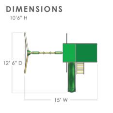 A diagram showing the dimensions of an OUTING SWING SET.