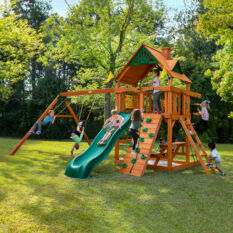 A Chateau swing set with a slide and swings.