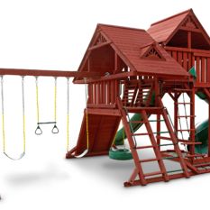 Dane’s Den Deluxe Swing Set includes a slide and swings.