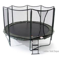 A Power Bounce Trampoline with a net attached to it.