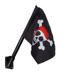 A Pirate Flag with a skull and crossbones on it.