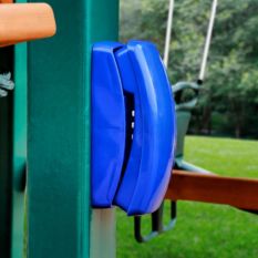 A swing set with a Play Telephone attached to it.