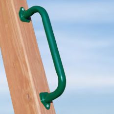 16" Metal Safety Handles (pair) on a wooden ladder.