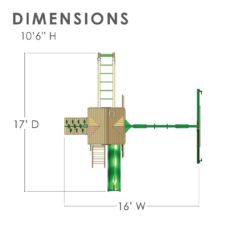 A diagram showing the dimensions of the FIVE STAR II SWING SET.