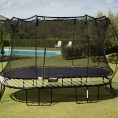 Double jump trampoline with safety net