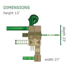 A diagram showing the dimensions of the EMPIRE EXTREME SWING SET.