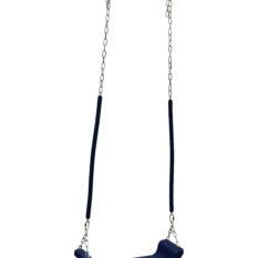 A blue SIT OR STAND SWING with a chain attached to it.