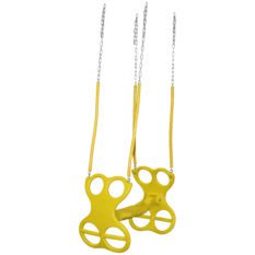 A pair of yellow Dual Rider swings on a white background.