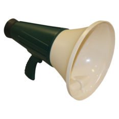 A green and white MEGAPHONE on a white background.