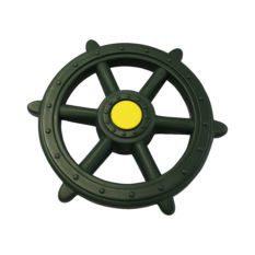 A plastic SHIP’S WHEEL on a white background.