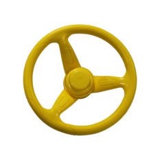 A yellow STEERING WHEEL on a white background.