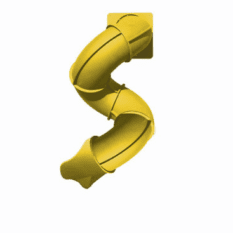 A 3d model of a TURBO TWISTER SLIDE 9′ with a curved shape.