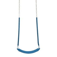 A blue BELT SWING with a metal chain attached to it.