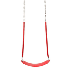 A BELT SWING hanging from a chain on a white background.