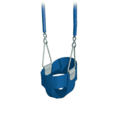 A RUBBER INFANT SWING with a metal hook attached to it.