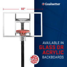 An ALL-AMERICAN basketball hoop with a glass or acrylic backboard.