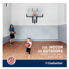 A GS72 WALL-MOUNTED basketball court with a man and a woman in it.