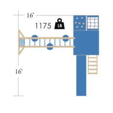 A diagram showing the dimensions of a VinylNation Starburst Swing Set.