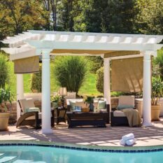10' x 14' Artisan Vinyl Pergola w/ EZ Shade Canopy & Curtain